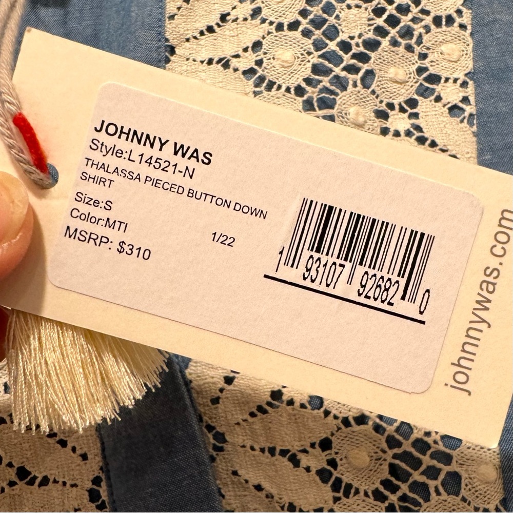 NWT Johnny Was $310 Thalassa Pieced Button Down Chambray Top Blouse Shirt Size S - Picture 4 of 16